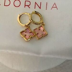 14K Gold Plated Pave Swarovski Mother-of -Pearl Quatrefoil Drop Earrings